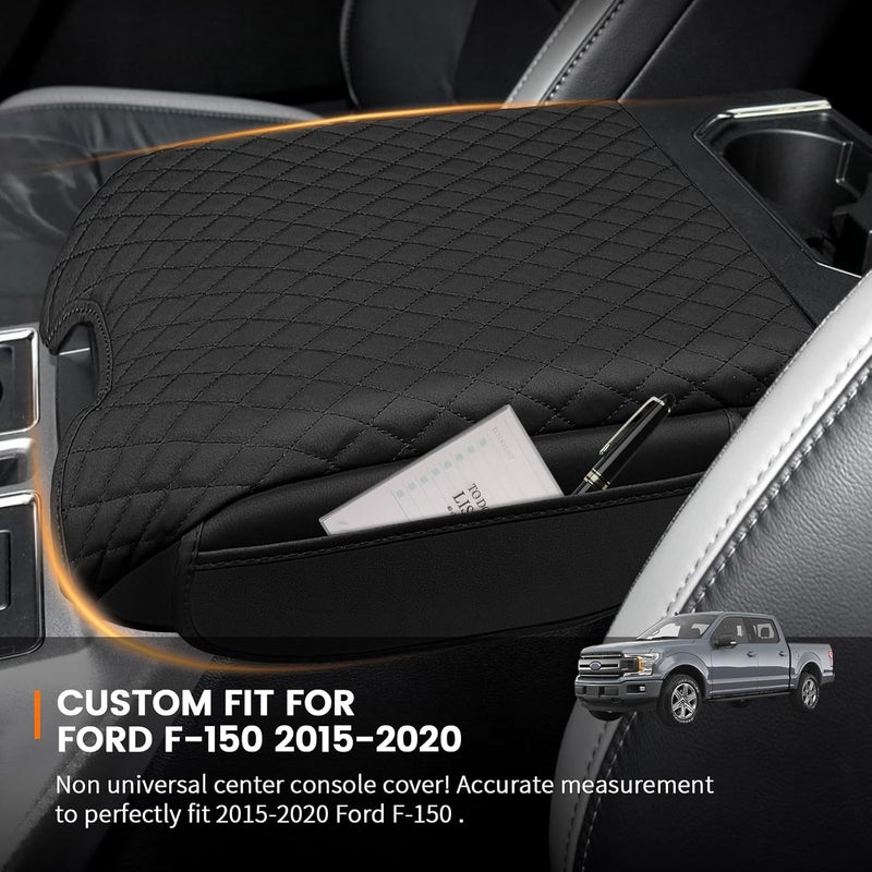 Rilsen Custom Fit for Center Console Cover 2015-2020 Ford F150, 2017-2022 F250 F350 F450, 2018-2024 Ford Expedition PU Leather Armrest Cover Protector (Bucket Seat Only) - Image 2